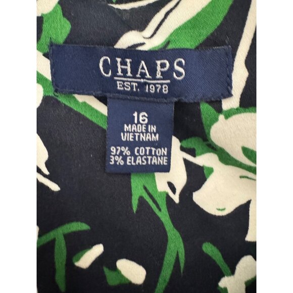 Chaps Navy Blue Green Floral Print Sleeveless Sheath Dress Size 16 Summer Cruise - Picture 5 of 9